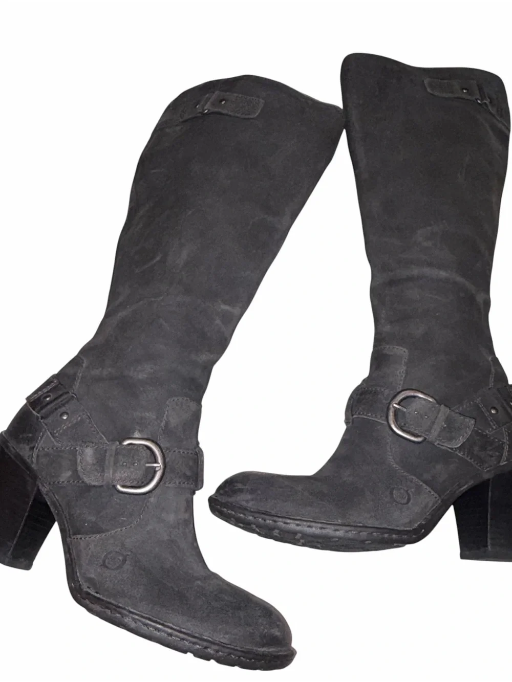 Born Black Distressed Nubuck Leather Tall Heeled Riding Boots size 38 7